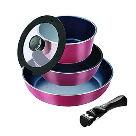 Stack Plus Blue Diamond Coat IH Compatible Cookwear 3-Piece Set B Red HB-5627
