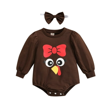 Amuver Infant Baby Thanksgiving Romper Long Sleeve Round Neck Cartoon Turkey/Letter Print Jumpsuit + Bow Headband
Amuver Infant Baby Thanksgiving Romper Long Sleeve Round Neck Cartoon Turkey/Letter Print Jumpsuit + Bow Headband