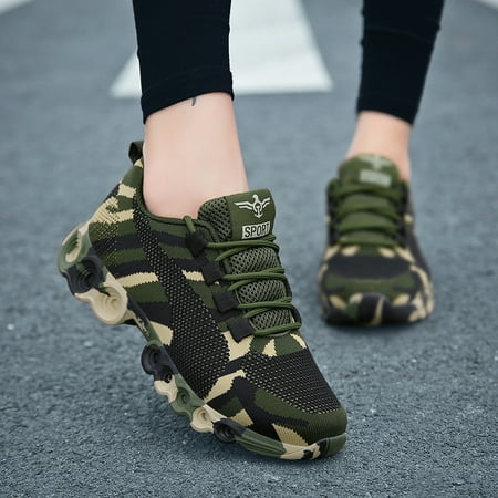 Women‘s Casual Sneakers Camo Pattern Mesh Breathable Low Top Thick Sole Shoes Women‘s Footwear