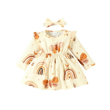 Capreze Long Sleeve Party Dress Butterfly Print Two Piece Outfits Baby Swing Crew Neck Headband + Dresses Sets Holiday A Line Beige 6-9M
Capreze Long Sleeve Party Dress Butterfly Print Two Piece Outfits Baby Swing Crew Neck Headband + Dresses Sets Holiday A Line Beige 6-9M
