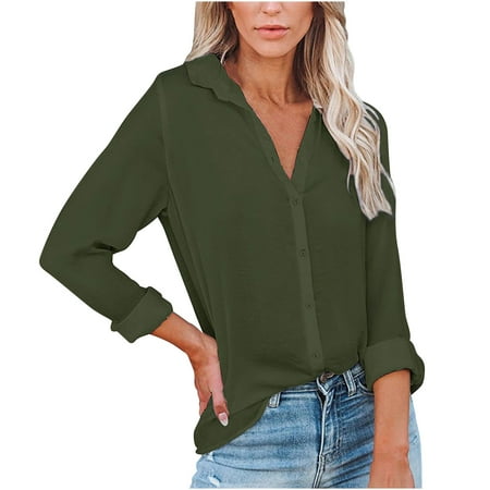 jsaierl Autumn Button Down Shirt Women Turn-Down Neck V-Neck Button Top Long Sleeve Lapel Shirt Long Sleeve Button Pocket
jsaierl Autumn Button Down Shirt Women Turn-Down Neck V-Neck Button Top Long Sleeve Lapel Shirt Long Sleeve Button Pocket