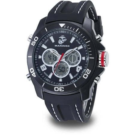 Wrist Armor Men's U.S. Marine Corps C29 Multifunction Watch, Black and White Dial, Black Rubber Strap