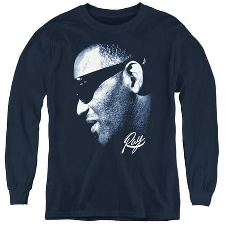 Trevco Sportswear RC104-YL-4 Ray Charles & Blue Ray Youth Long Sleeve Tee Shirt, Navy - Extra Large