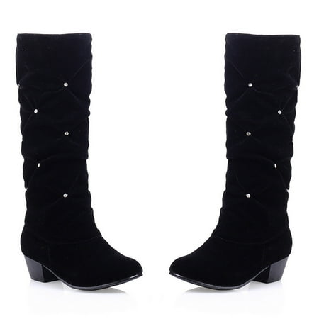 Womens Comfortable Slip-On Flock Round Toe Casual Shoes Low-heeled Non-Slip Boot