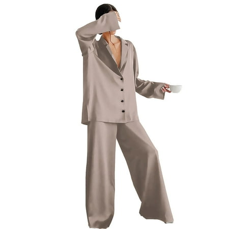 YIWEI Women s Satin Pyjama Set Long Sleeve Two-Piece Long Sleepwear Light Brown L
YIWEI Women s Satin Pyjama Set Long Sleeve Two-Piece Long Sleepwear Light Brown L