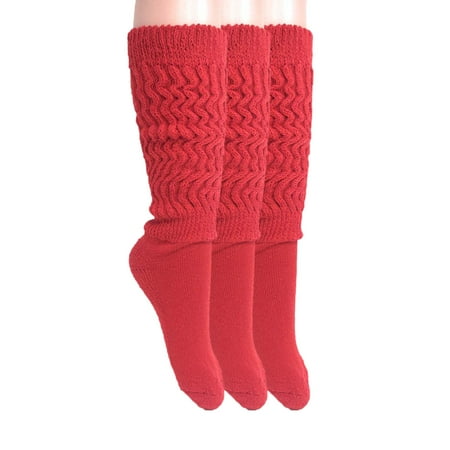 Fitness Slouch Socks Knee High Cotton Red Socks 3 Pairs Size 9-11
