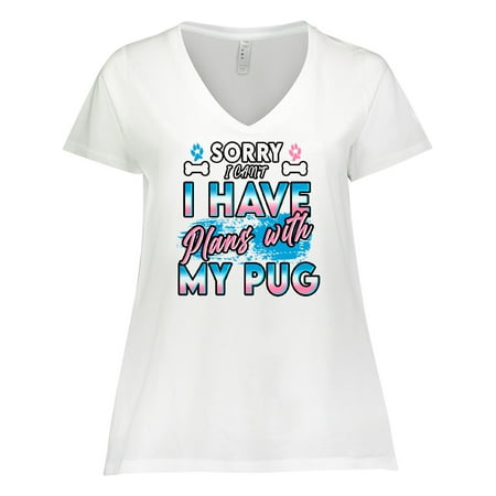 Inktastic Pug Dog Plans with My Pug Women s Plus Size V-Neck