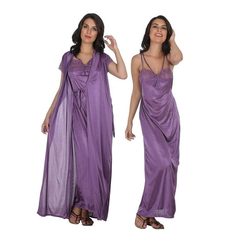 Miss Pixy Women s Solid Purple Nighty Satin Casual Sleepwear