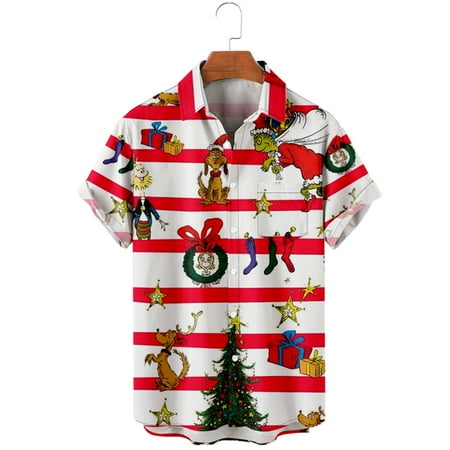 MLFU Mens Christmas Green Elf Shirts Tropical Printed Tops Unisex