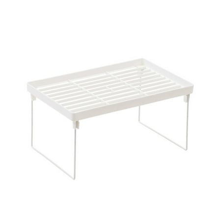 Stackable Foldable Space Saving Shelf Stand White Wire Stacking Cabinet Shelf