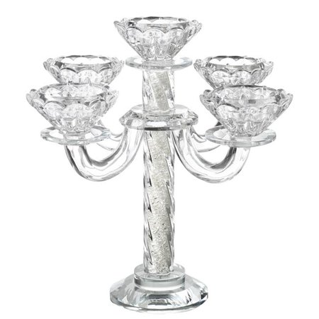 5 Branch Candlestick Crystal Curled 8.5 in.