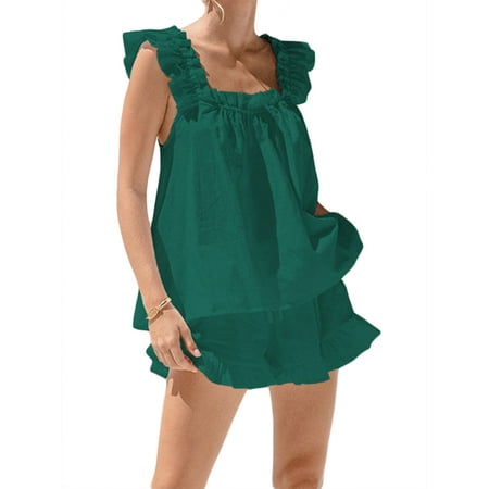 Bagilaanoe Women Summer 2 Piece Pajamas Sets Ruffled Sleeveless Cami Crop Top Tank Shorts Sets Loungewear Sleepwear 2 Piece PJs
Bagilaanoe Women Summer 2 Piece Pajamas Sets Ruffled Sleeveless Cami Crop Top Tank Shorts Sets Loungewear Sleepwear 2 Piece PJs