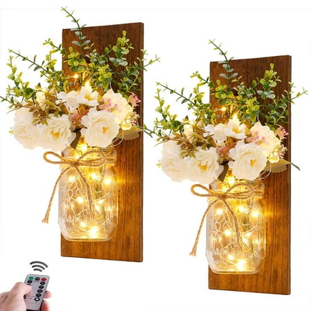 Rustic Wall Sconces Mason Jar Sconces Handmade Wall Art Hanging Design with Remote Control LED Fairy
Rustic Wall Sconces Mason Jar Sconces Handmade Wall Art Hanging Design with Remote Control LED Fairy