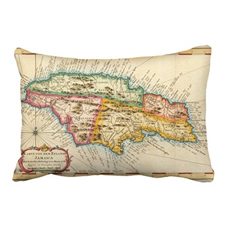 WinHome Antique Vintage Traditional Old Fashioned Jamaica Map Polyester 20 x 30 Inch Rectangle Throw Pillow Covers With Hidden Zipper Home Sofa Cushion Decorative Pillowcases
