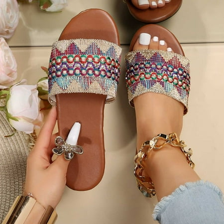 Shldybc Women s Flat Sandals Open Toe Slide Sandals Holiday Slippers Ethnic Style Embroidered Flat Sandals on Clearance
Shldybc Women s Flat Sandals Open Toe Slide Sandals Holiday Slippers Ethnic Style Embroidered Flat Sandals on Clearance