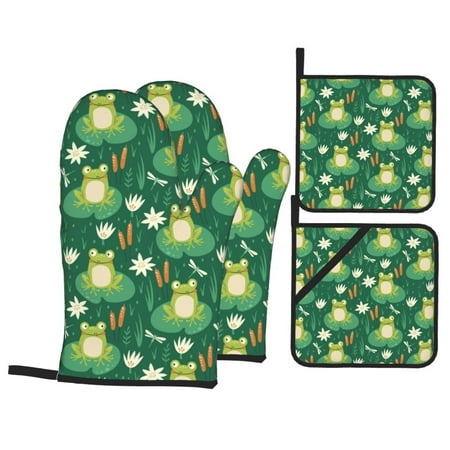 Oven Mitts and Pot Holders Sets 4 pcs - cute frogs dragonfly flower green Heat Resistant Silicone Oven Gloves with Non-Slip Silicone Surface and hot pads for kitchen Baking Cooking BBQ
Oven Mitts and Pot Holders Sets 4 pcs - cute frogs dragonfly flower green Heat Resistant Silicone Oven Gloves with Non-Slip Silicone Surface and hot pads for kitchen Baking Cooking BBQ