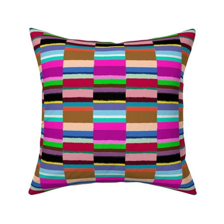 Tribal Bohemian Stripe Rainbow Throw Pillow Cover w Optional Insert by Roostery