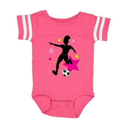 Inktastic Girl Playing Soccer- Pink and Yellow Stars Gift Baby Girl Bodysuit