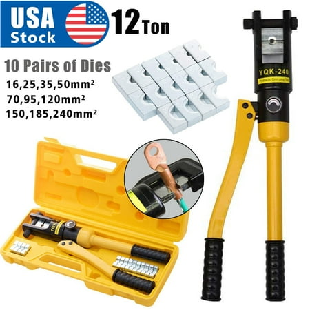 AOK 12 Ton Hydraulic Wire Crimper Crimping Tool Battery Cable Lug Terminal 10 Dies
AOK 12 Ton Hydraulic Wire Crimper Crimping Tool Battery Cable Lug Terminal 10 Dies