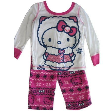 Hello Kitty Little Girls Fuchsia Kitty Folk Motif Print 2 Pc Pajama Set 4-6