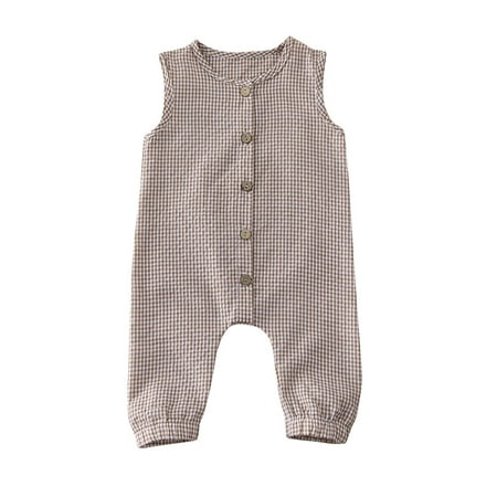 Infant Newborn Baby Boys Girls Plaids Romper Summer Jumpsuit Sleeveless Overalls