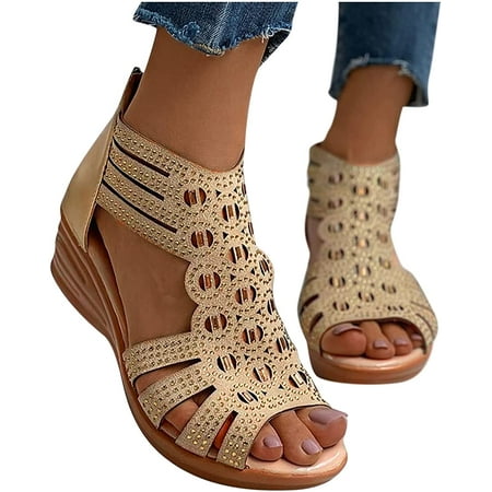 Womens Sandals Heels Low Women s Hollowed Out Wedge Sandals Open Toe Casual Zipper Sandals Beach Summer Rhinestone Sandals
Womens Sandals Heels Low Women s Hollowed Out Wedge Sandals Open Toe Casual Zipper Sandals Beach Summer Rhinestone Sandals