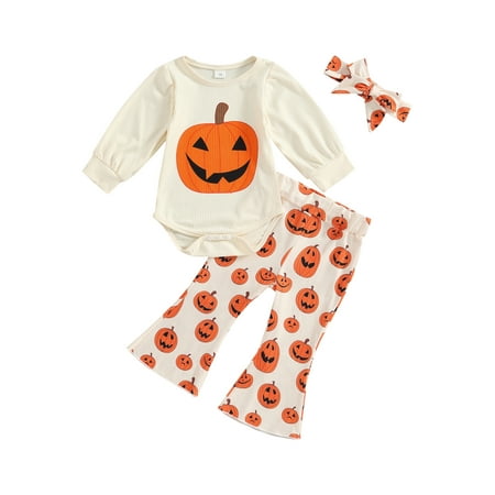 wybzd Baby Girls Halloween Pumpkin Print Long Sleeves Romper and Print Flared Pants with Headband 3Pcs Set 0-24 Months
wybzd Baby Girls Halloween Pumpkin Print Long Sleeves Romper and Print Flared Pants with Headband 3Pcs Set 0-24 Months