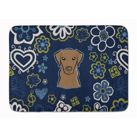 Carolines Treasures BB5085RUG Blue Flowers Chocolate Labrador Machine Washable Memory Foam Mat
