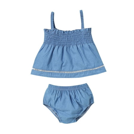 Seyurigaoka 2Pcs Infant Baby Girl Denim Sets Elastic Waist Tanks Tops Pleated Triangle Shorts Summer Casual Style Clothing for Toddler Kids
Seyurigaoka 2Pcs Infant Baby Girl Denim Sets Elastic Waist Tanks Tops Pleated Triangle Shorts Summer Casual Style Clothing for Toddler Kids