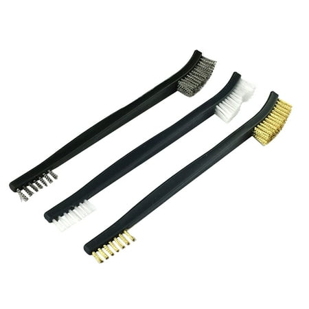 3pcs 7 Inch Double-head Stainless Steel Wire Brush Handle Brass Cleaning Tool Home Kitchen Cleaning Brush