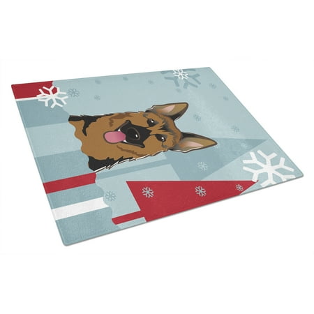 Caroline s Treasures Winter Holiday German Shepherd Glass Cutting Board Large
