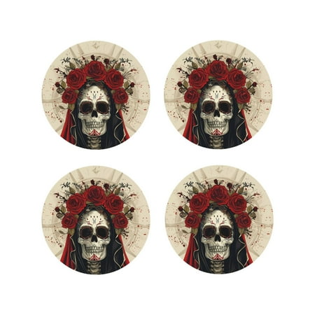 Leather Coasters Set of 4 - Gothic Skull With Roses Lightweight Non-Slip Drink Coasters for Desk Anti-Scalding Desk Cup Coasters for Office Table Decor Round Shape
Leather Coasters Set of 4 - Gothic Skull With Roses Lightweight Non-Slip Drink Coasters for Desk Anti-Scalding Desk Cup Coasters for Office Table Decor Round Shape