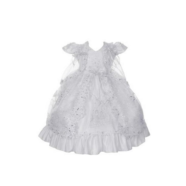 Rain Kids Little Girls White Angel Embroidered Baptism Cape Dress 2T-6