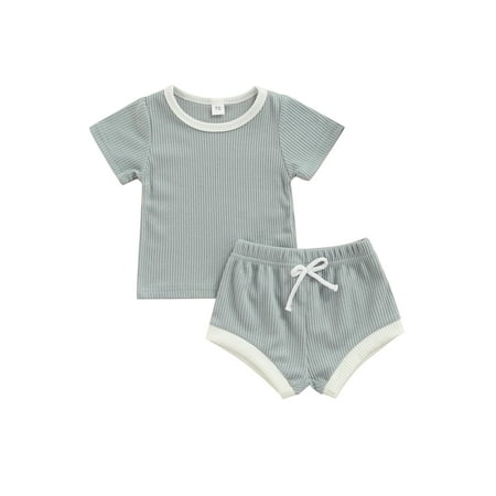 hirigin Unisex Baby Shorts Set Round Neck Short Sleeve Tops Elastic Short
