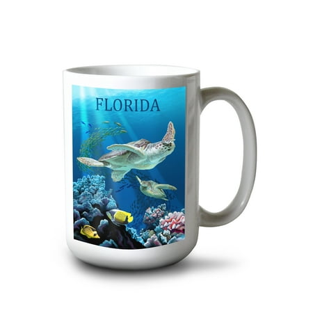 15 fl oz Ceramic Mug Florida Sea Turtles Swimming Dishwasher & Microwave Safe