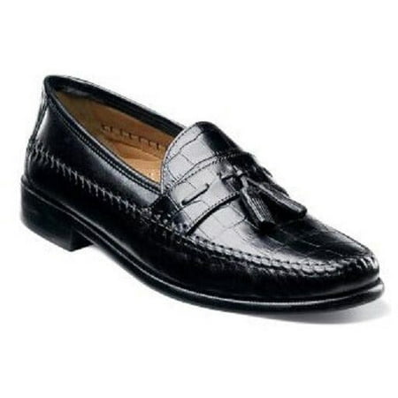 Pisa Florsheim Mens Black Shoes Crocodile Print Leather Slip On 18469-01