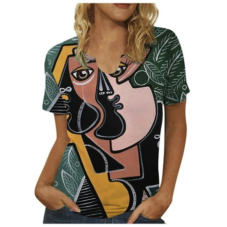 Women s Fashion V-neck Abstract Retro Printed Short Sleeve T-Shirt Loose Top 4 Pack Padded Top Black Camisole with Bra Women
Women s Fashion V-neck Abstract Retro Printed Short Sleeve T-Shirt Loose Top 4 Pack Padded Top Black Camisole with Bra Women