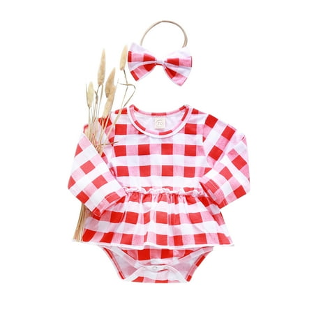 LisenraIn Baby Clothes Toddler Long Sleeve Romper Plaid Ruffle Jumpsuit