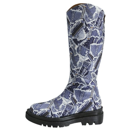 

Womens Winter Boots New Camouflage Thick Sole Large Size with A Fabric Face Up To Knee Length Denim and for Boots