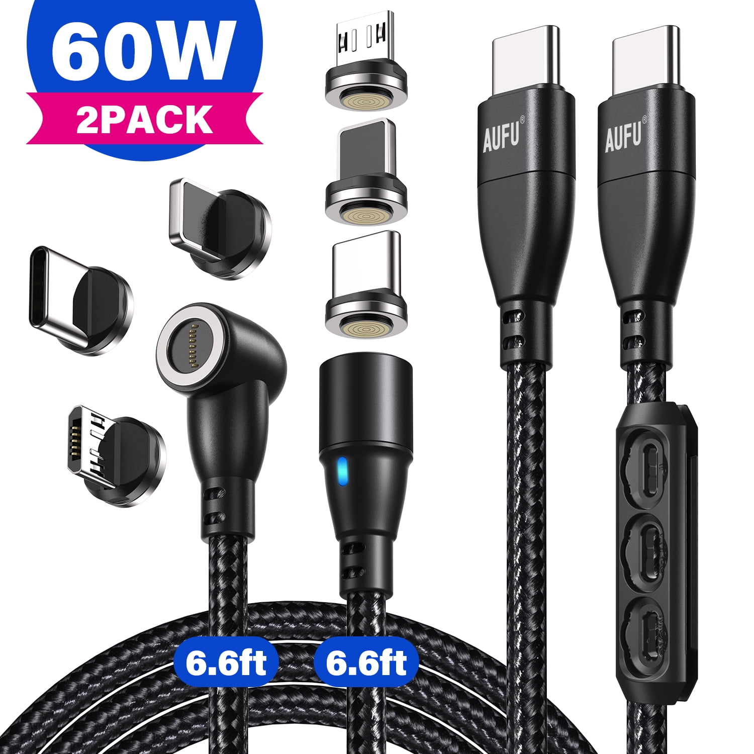 Usb C To Usb C Magnetic Charging Cable Pack Ft Ft Aufu In