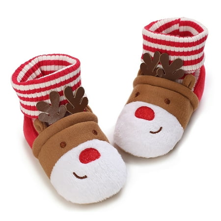 Infant Baby Christmas Socks Stripe Deer Pattern Non-Slip Slippers