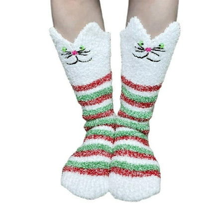 Women Christmas Cartoon Cat Embroidery Striped Socks Indoor Sleep Slipper Socks
Women Christmas Cartoon Cat Embroidery Striped Socks Indoor Sleep Slipper Socks