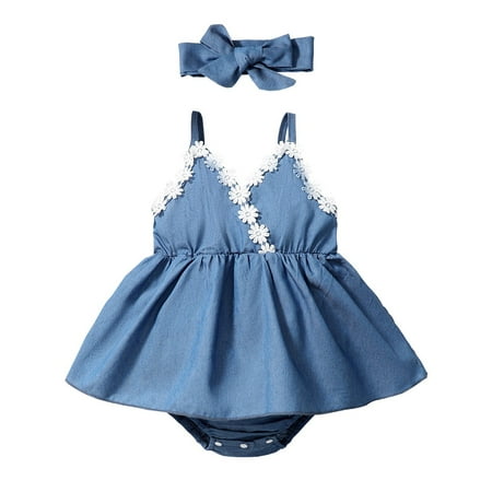 Infant Baby Girls Clothes Baby Girls One-piece Romper Bodysuit Sleeveless Suspender Denim Romper Bodysuit Headband 2PCS Set Blue 6-9 Months
Infant Baby Girls Clothes Baby Girls One-piece Romper Bodysuit Sleeveless Suspender Denim Romper Bodysuit Headband 2PCS Set Blue 6-9 Months