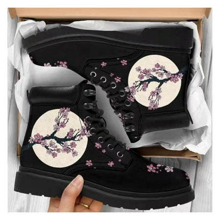 Martin Boots Printing Retrol Style Skull Round Toe Lace Up Fashion Boots for Women Girls New