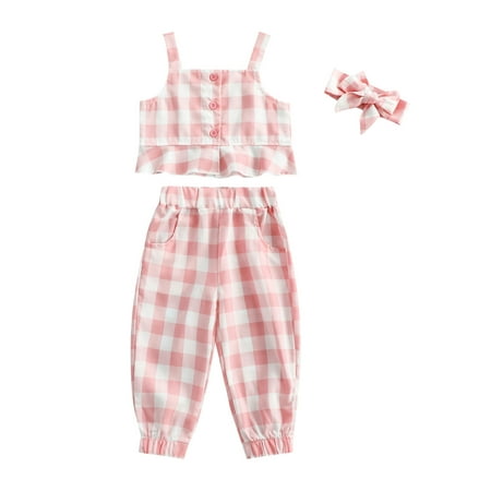 Dewadbow Kids Plaid Outfit Girls Sleeveless Ruffle Tank Crop Tops Plaid Print Pants with Headband Clothes Set
Dewadbow Kids Plaid Outfit Girls Sleeveless Ruffle Tank Crop Tops Plaid Print Pants with Headband Clothes Set