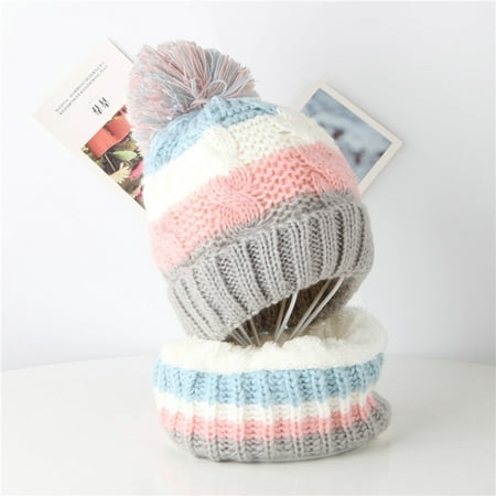 

〖TOTO〗Baby Care Toddler Girl&Boy Baby Splice Crochet Knit Hat Beanie Hairball Cap Scarf Set Suit