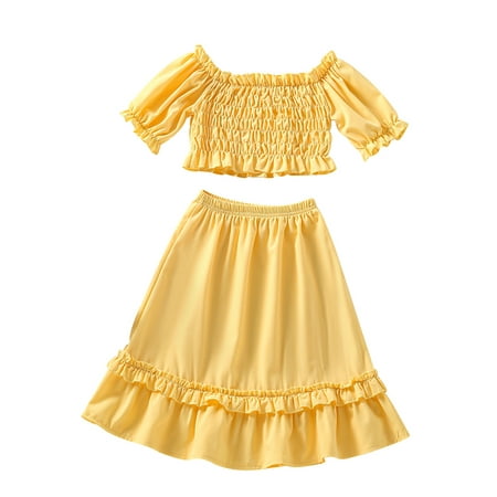 Nokpsedcb Kids Little Girls 2Pcs Outfits Solid Color Short Sleeve Off Shoulder Pleated Crop Tops + Ruffles Long Skirt Yellow 4-5 Years
Nokpsedcb Kids Little Girls 2Pcs Outfits Solid Color Short Sleeve Off Shoulder Pleated Crop Tops + Ruffles Long Skirt Yellow 4-5 Years