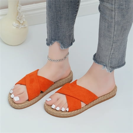 Cathalem Ladies Fashion Solid Color Suede Strap Straw Woven Bottom Flat Open Toe Slippers Slippers for Women Wedding Orange 8
Cathalem Ladies Fashion Solid Color Suede Strap Straw Woven Bottom Flat Open Toe Slippers Slippers for Women Wedding Orange 8