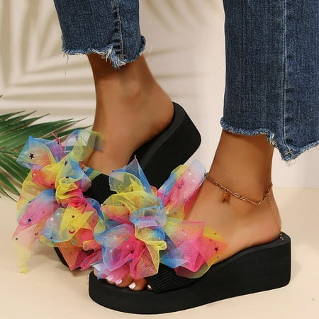 Summer Women Thick Bottom Slope Heel Shoes Beach Sandals Roman Casual Slippers