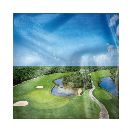 Golf Course Scene Napkins Set of 4, Panoramic Real Picturesque of a Field Forest Greenery in the Open, Silky Satin Fabric for Brunch Dinner Buffet Party, by Ambesonne